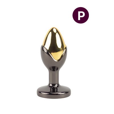 Plug Anal Bicolor "P" em Formato Cônico com Pedra Brilhante na Base - 6 x 2,6 cm