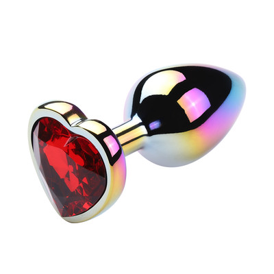 Foto 5 do produto Plug Anal Colorido "G" com Detalhe de Pedra Brilhante no Formato de Coração na Base - 7,3 x 4,1 cm | Disponível em 6 Cores