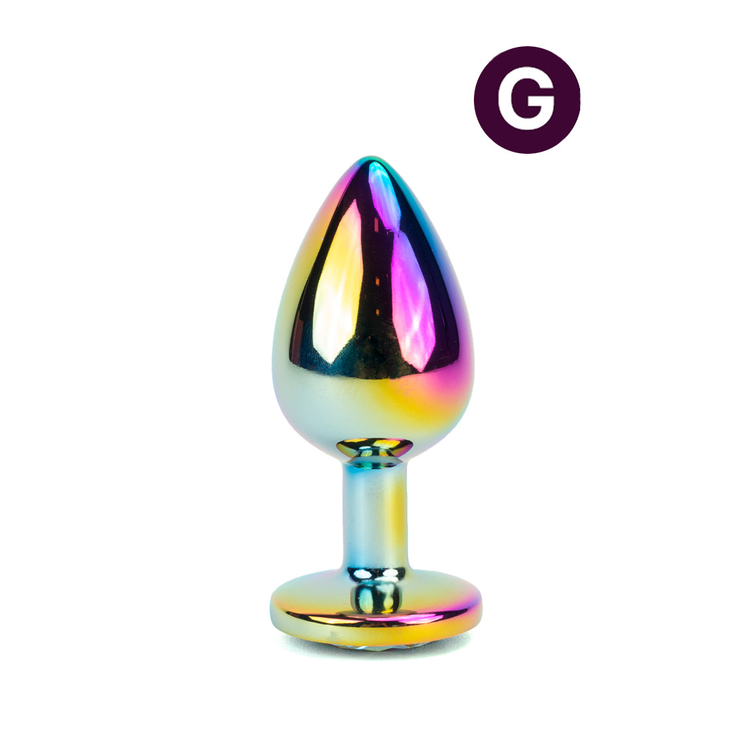 Plug Anal Colorido "G" no Formato Cônico com Detalhe de Pedra Brilhante na Base - 9 x 3,9 cm | Disponível em 6 Cores - 1