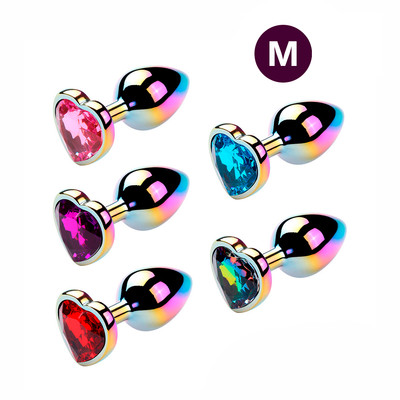 Plug Anal Colorido "M" com Detalhe de Pedra Brilhante no Formato de Coração na Base - Vip Mix | 6,4 x 3,4 cm | Disponível em 5 Cores