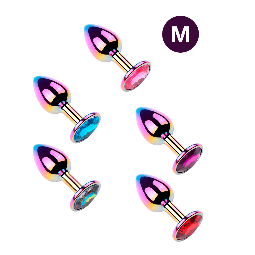 Plug Anal Colorido "M" no Formato Cônico com Detalhe de Pedra Brilhante na Base - Vip Mix | 7,1 x 3,3 cm | Disponível em 5 Cores - 1