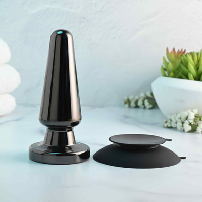 Plug Anal Cônico em Alumínio Cromado com 7 Modos de Vibração, Recarregável e Base de Ventosa Removível - Evolved Advanced Plug Metal | 9,1 x 3,9 cm