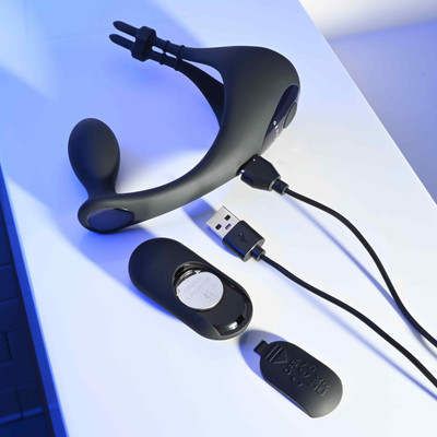 Foto 5 do produto Plug Anal Cônico e Anel Vibratório em Silicone com 10 Modos de Vibrações, Controle Remoto e Recarregável - Gender X Back It Up