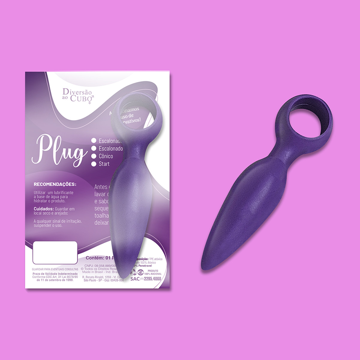 Plug Anal Cônico - Diversão ao Cubo | 11 x 2,4 cm | Disponível em 4 Cores - 4