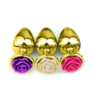 Plug Anal Cônico Dourado com Enfeite de Flor - Tamanho G | Disponível em 3 Cores