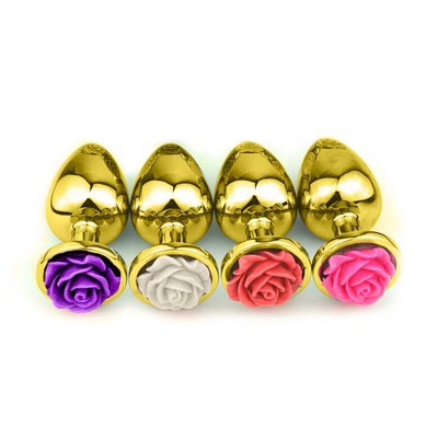 Foto 1 do produto Plug Anal Cônico Dourado com Enfeite de Flor - Tamanho P | Disponível em 4 Cores