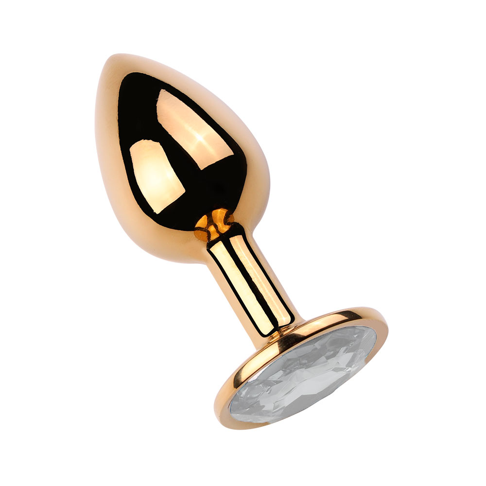 Plug Anal Cônico Dourado "P" com Detalhe de Pedra Brilhante na Base - 6,2 x 2,7 cm | Disponível em 9 Cores - 6