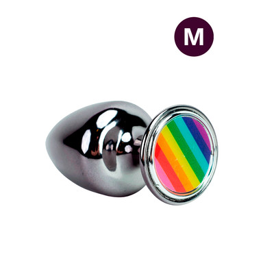 Plug Anal Cônico "M" Com Detalhe de Pedra com Bandeira do Orgulho - Hard Pride | 6,5 x 3,4 cm | Disponível em 2 Cores