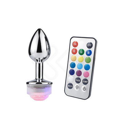 Foto 9 do produto Plug Anal Cônico em Metal com Luz de LED e Controle Remoto Sem Fio - Anal Plug Stainless - 5,5 x 2,6 cm
