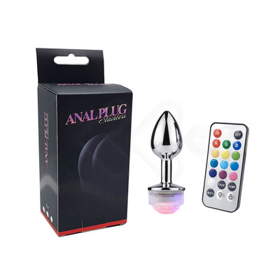 Plug Anal Cônico em Metal com Luz de LED e Controle Remoto Sem Fio - Anal Plug Stainless - 5,5 x 2,6 cm