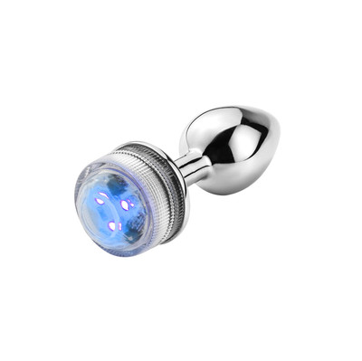 Foto 2 do produto Plug Anal no Tamanho ''M'' Cônico em Metal com Luz de LED e Controle Remoto Sem Fio - 7 x 3,3 cm