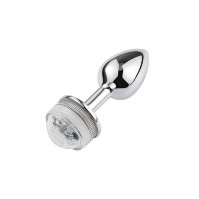 Foto 3 do produto Plug Anal no Tamanho ''M'' Cônico em Metal com Luz de LED e Controle Remoto Sem Fio - 7 x 3,3 cm