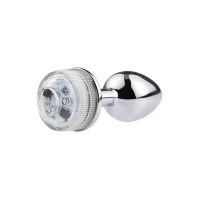 Foto 6 do produto Plug Anal no Tamanho ''M'' Cônico em Metal com Luz de LED e Controle Remoto Sem Fio - 7 x 3,3 cm