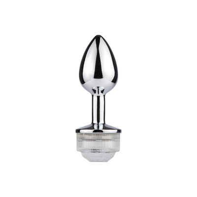 Foto 7 do produto Plug Anal no Tamanho ''M'' Cônico em Metal com Luz de LED e Controle Remoto Sem Fio - 7 x 3,3 cm