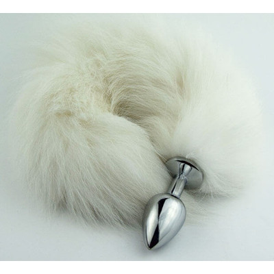 Foto 1 do produto Plug Anal Cônico de Metal com Rabo de Raposa Realístico Branco | Tamanho: P
