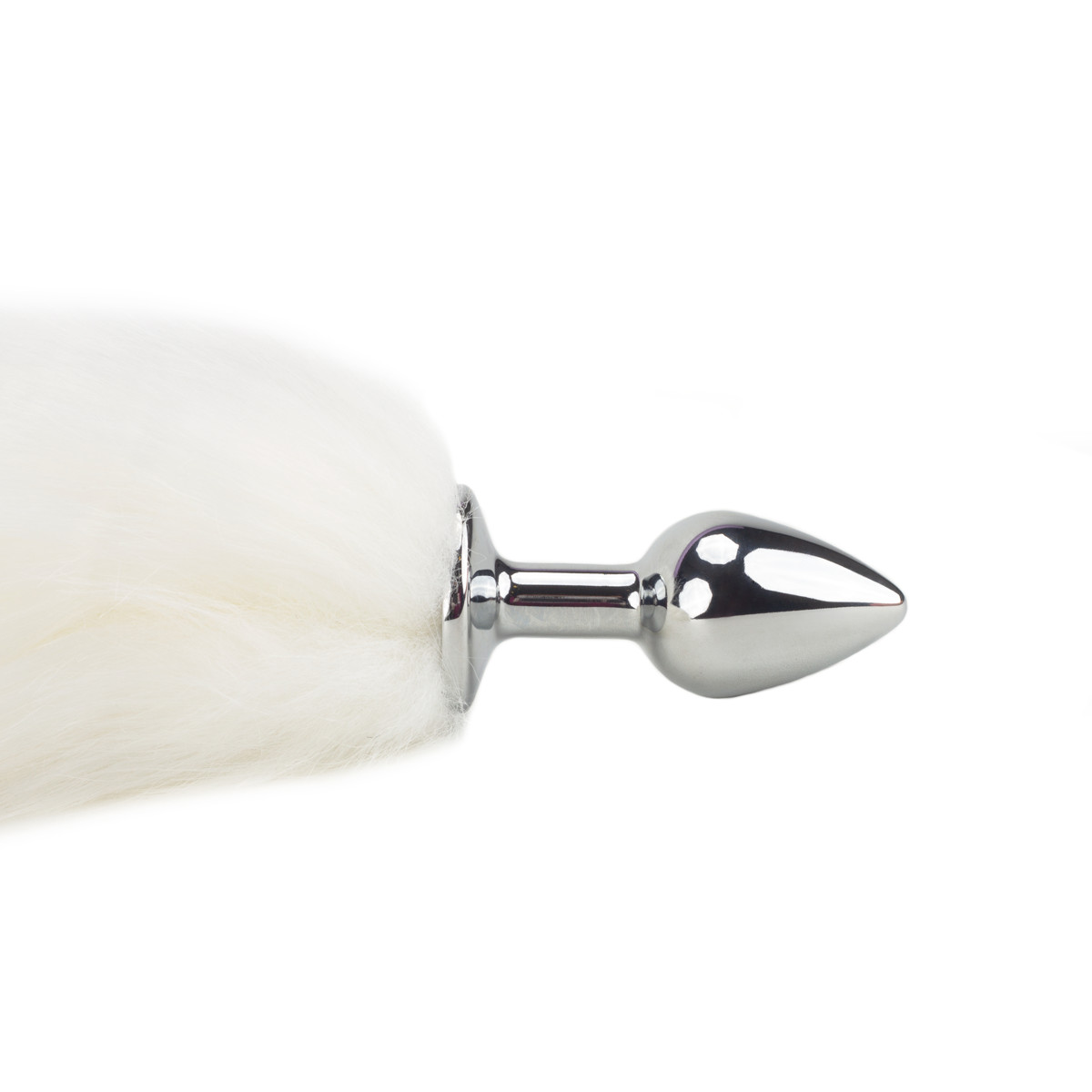 Plug Anal "P" em Metal, Formato Cônico com Rabo de Raposa Branco - Vip Mix | 5,6 x 2,5 cm - 3