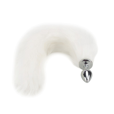 Plug Anal "P" em Metal, Formato Cônico com Rabo de Raposa Branco - Vip Mix | 5,6 x 2,5 cm