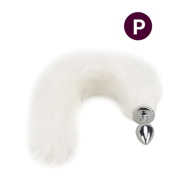 Plug Anal "P" em Metal, Formato Cônico com Rabo de Raposa Branco - Vip Mix | 5,6 x 2,5 cm