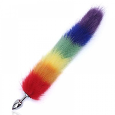 Foto 2 do produto Plug Anal Cônico de Metal com Rabo Realístico de Raposa Colorido
