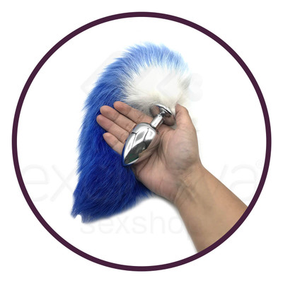 Foto 3 do produto Plug Anal Cônico de Metal com Realístico Rabo de Raposa Azul e Branco | Disponível em 3 Tamanhos