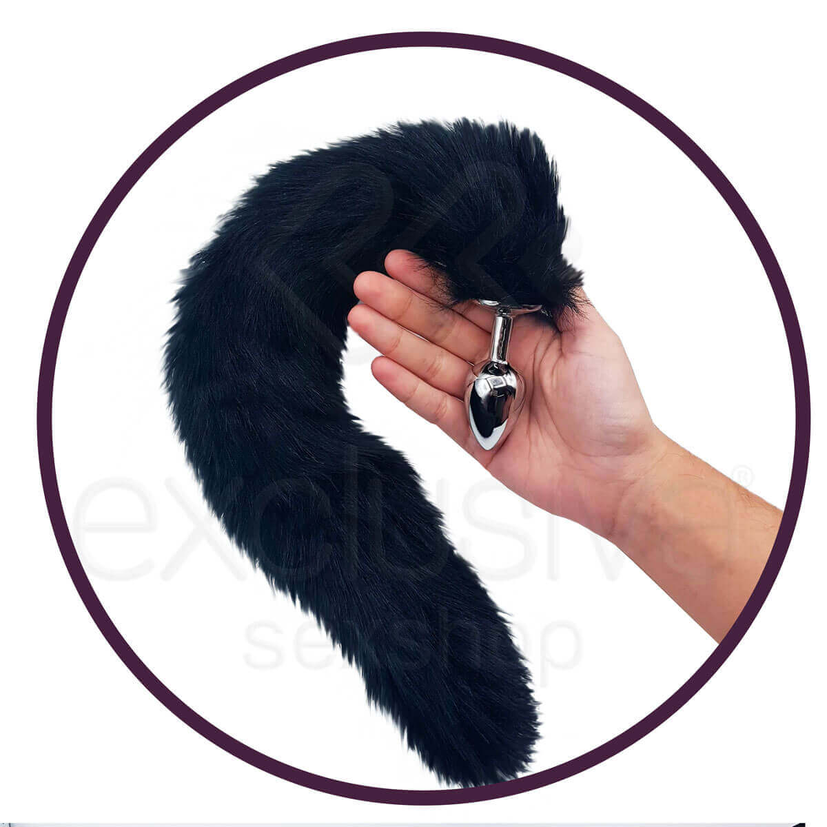 Plug Anal Cônico de Metal com Realístico Rabo de Raposa Preto - 2