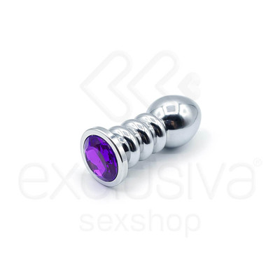 Foto 2 do produto Plug Anal Cônico de Metal com Textura Anelar e Detalhe de Jóias na Base - 10,5 x 3,8 cm