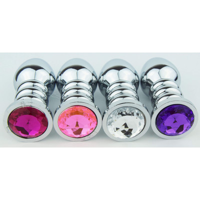 Foto 3 do produto Plug Anal Cônico de Metal com Textura Anelar e Detalhe de Jóias na Base | Disponível em 4 Cores