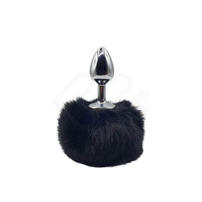 Foto 3 do produto Plug Anal Cônico "P" em Metal com Pompom Preto - 3R Import | 5,9 x 2,6 cm