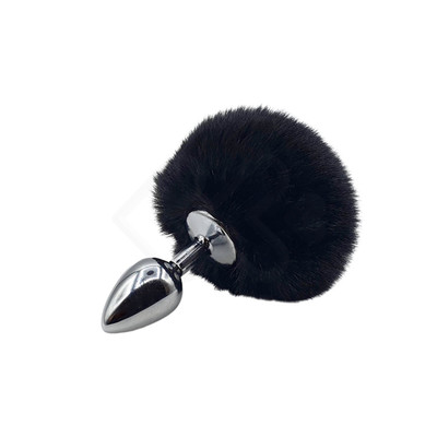 Foto 1 do produto Plug Anal Cônico "P" em Metal com Pompom Preto - 3R Import | 5,9 x 2,6 cm