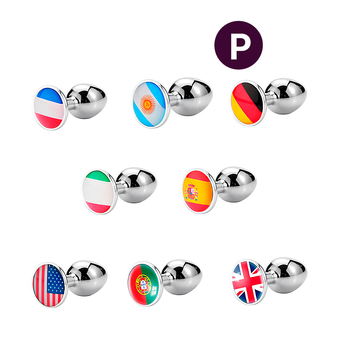 Plug Anal Cônico Prata "P" Com Detalhe De Pedra - Sexy Import Bandeiras das Seleções | 5,8 x 2,7 cm | Disponível em 8 Cores - 1