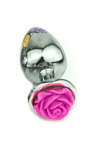 Plug Anal Cônico Prateado com Enfeite de Flor - Tamanho G | Disponível em 3 Cores - 3