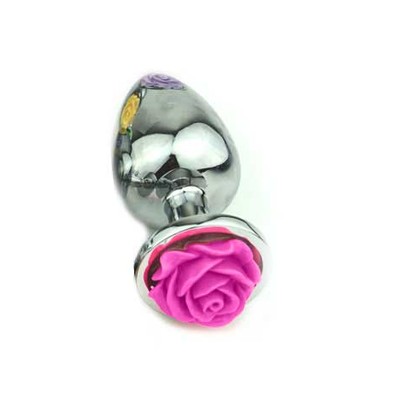 Foto 3 do produto Plug Anal Cônico Prateado com Enfeite de Flor - Tamanho G | Disponível em 3 Cores