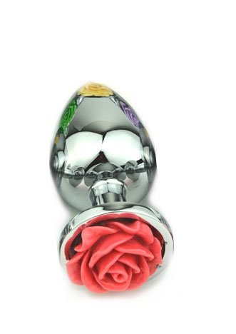 Plug Anal Cônico Prateado com Enfeite de Flor | Tamanho M | Disponível em 4 Cores - 5