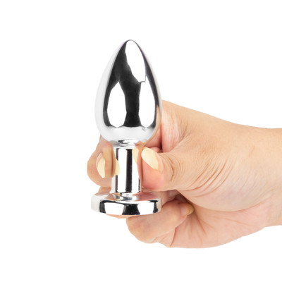 Plug Anal Cônico Tamanho "M" em ABS Cromado, Recarregável, Luz de LED na Base, 10 Modos de Vibração e Controle Remoto | 7,5 x 3,4 cm