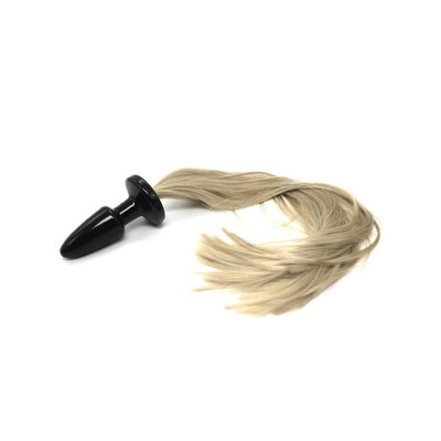 Plug Anal Cônico em PVC com Cauda de Fios Longos - 9,3 x 3,7 cm