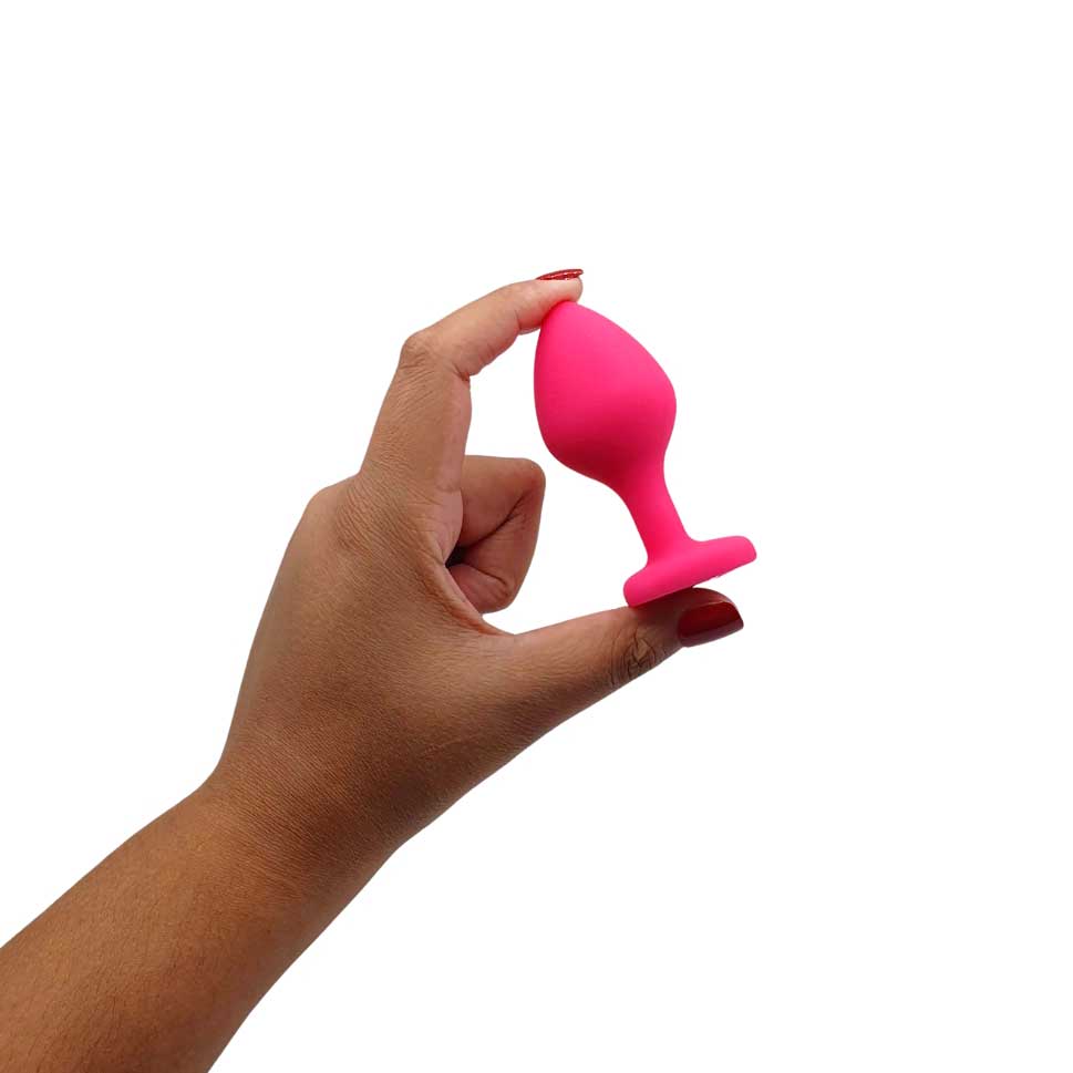 Plug Anal Cônico em Silicone no Tamanho ''M'' com Detalhe de Joia na Base de Coração - Topo Toys | 7 x 3,5 cm | Disponível em 4 Cores - 7