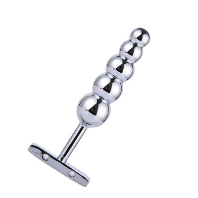 Foto 1 do produto Plug Anal Cromado Escalonado em Alumínio com Alça - 14,1 x 3,2 cm