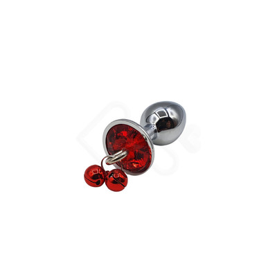 Foto 4 do produto Plug Anal Cromado no Formato Cônico com Joia na Base e Sininho - 5,7 x 2,6 cm | Disponível em 4 Cores