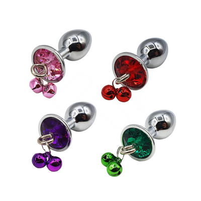 Plug Anal Cromado no Formato Cônico com Joia na Base e Sininho - 5,7 x 2,6 cm | Disponível em 4 Cores