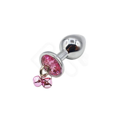 Foto 4 do produto Plug Anal Cromado no Formato Cônico com Joia na Base e Sininho - 7 x 3,3 cm | Disponível em 4 Cores