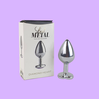 Foto 1 do produto Plug Anal "M" Cromado com Joia na Base - Lust Metal Diamond Heart | 7,5 x 3,4 cm | Disponível em 7 Cores