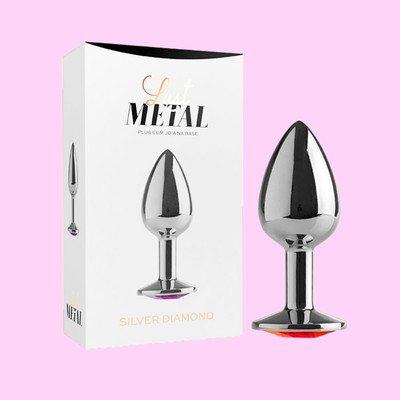 Foto 1 do produto Plug Anal ''P'' Cromado com Joia na Base - Lust Metal Silver Diamond | 6,1 x 2,7 cm | Disponível em 5 Cores