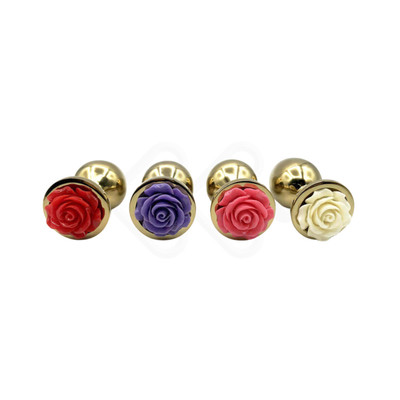 Foto 7 do produto Plug Anal "M" em Metal Dourado e Formato Cônico com Detalhe de Rosa em sua Base - 7,5 x 3,4 cm | Disponível em 4 Cores