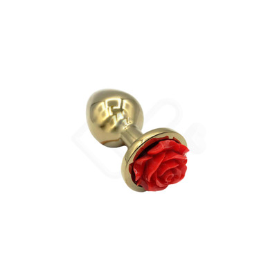 Foto 4 do produto Plug Anal "M" em Metal Dourado e Formato Cônico com Detalhe de Rosa em sua Base - 7,5 x 3,4 cm | Disponível em 4 Cores