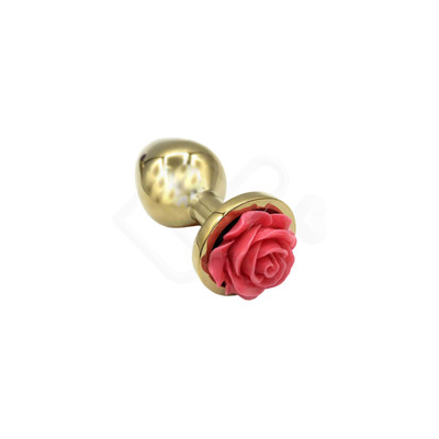 Foto 5 do produto Plug Anal "M" em Metal Dourado e Formato Cônico com Detalhe de Rosa em sua Base - 7,5 x 3,4 cm | Disponível em 4 Cores
