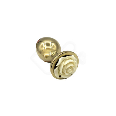 Foto 6 do produto Plug Anal "M" em Metal Dourado e Formato Cônico com Detalhe de Rosa em sua Base - 7,5 x 3,4 cm | Disponível em 4 Cores