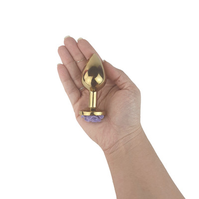 Foto 8 do produto Plug Anal "M" em Metal Dourado e Formato Cônico com Detalhe de Rosa em sua Base - 7,5 x 3,4 cm | Disponível em 4 Cores