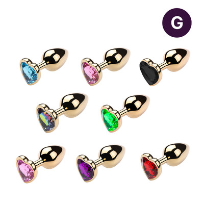 Plug Anal Dourado "G" no Formato Cônico com Detalhe de Pedra Brilhante na Base de Coração - 7,7 x 4 cm | Disponível em 8 Cores