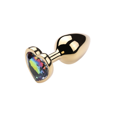 Foto 3 do produto Plug Anal Dourado "G" no Formato Cônico com Detalhe de Pedra Brilhante na Base de Coração - 7,7 x 4 cm | Disponível em 8 Cores