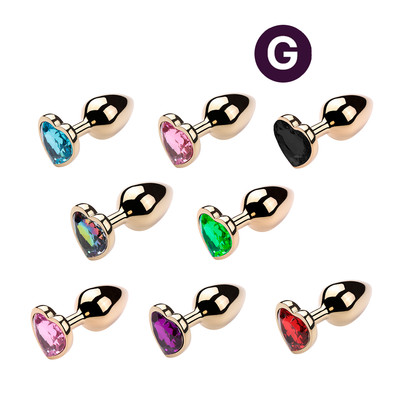 Plug Anal Dourado "G" no Formato Cônico com Detalhe de Pedra Brilhante na Base de Coração - 7,7 x 4 cm | Disponível em 8 Cores